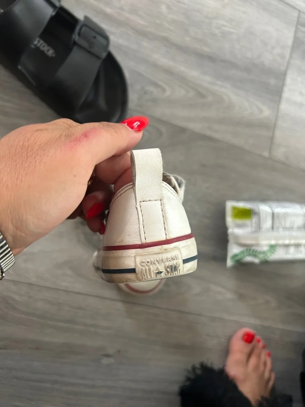 Converse Kids White Sneakers with Red Trim Velcro